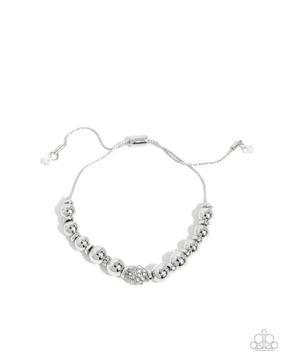 Slow and READY - White Rhinestone Silver Sliding Bead Closure Bracelet - Paparazzi Accessories