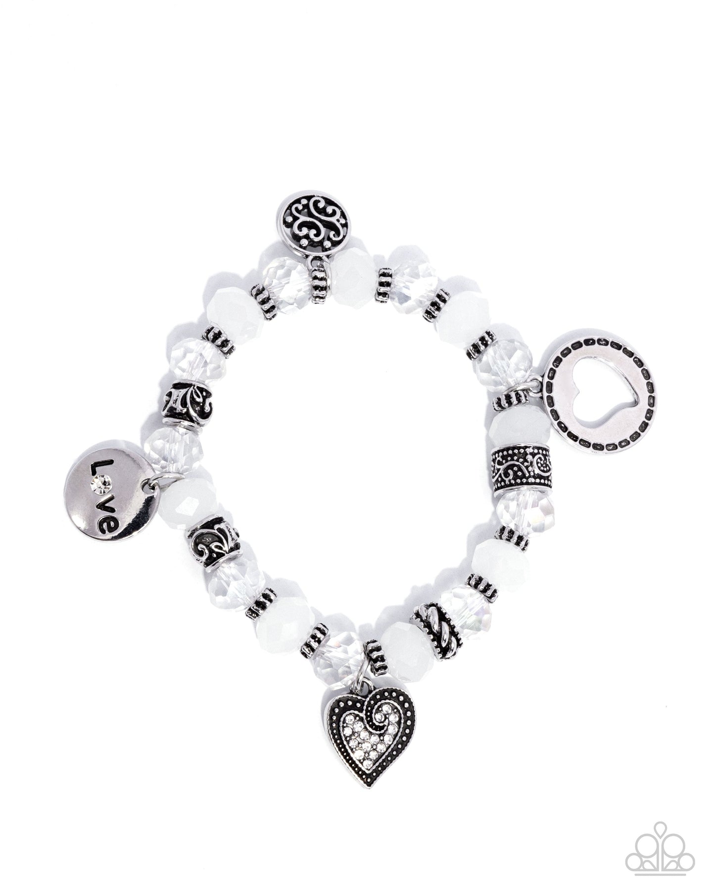 Filigree Finesse - White Faceted Bead Stretchy Bracelet - Paparazzi Accessories