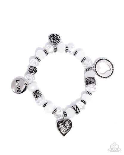 Filigree Finesse - White Faceted Bead Stretchy Bracelet - Paparazzi Accessories