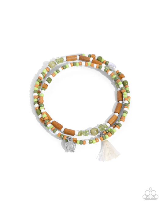 Colored Conversation - Green Seed Bead Coil Bracelet - Paparazzi Accessories