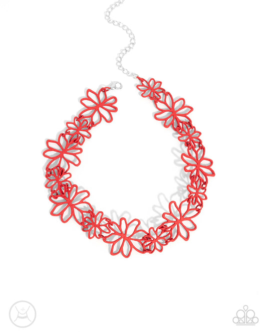 Bouquet Blend - Red Dipped Metal Flowers Choker Necklace - Paparazzi Accessories