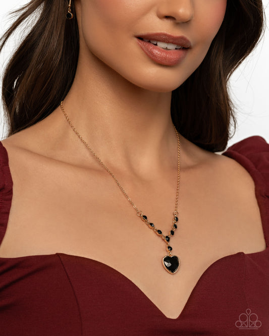 Fresh Fondness - Black Onyx Gem Heart Gold Necklace - Paparazzi Accessories