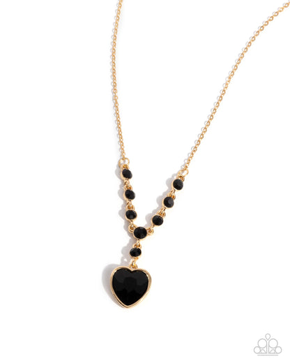 Fresh Fondness - Black Onyx Gem Heart Gold Necklace - Paparazzi Accessories
