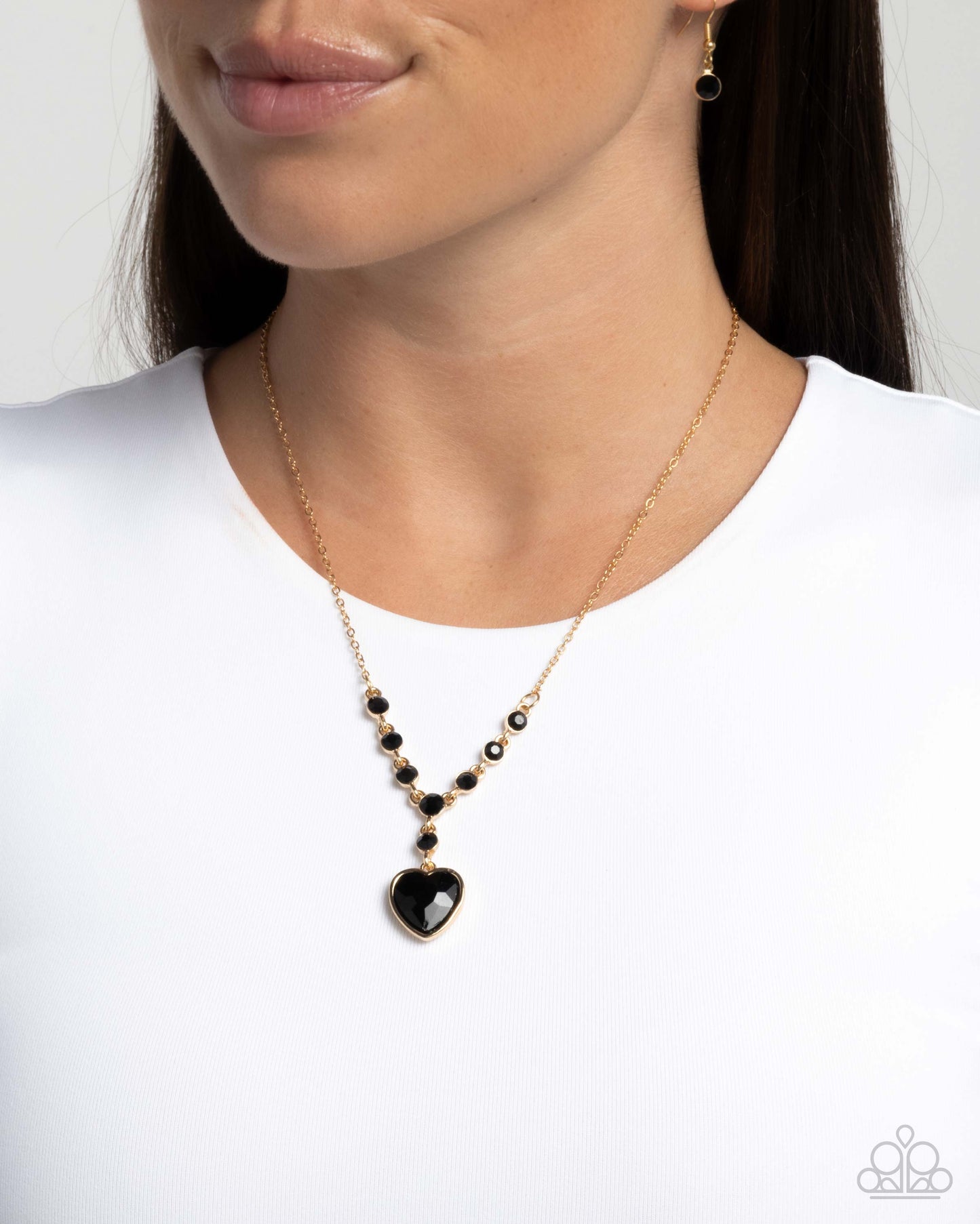 Fresh Fondness - Black Onyx Gem Heart Gold Necklace - Paparazzi Accessories