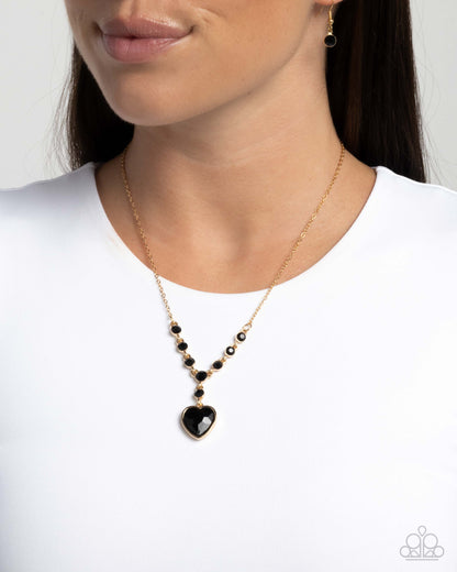 Fresh Fondness - Black Onyx Gem Heart Gold Necklace - Paparazzi Accessories