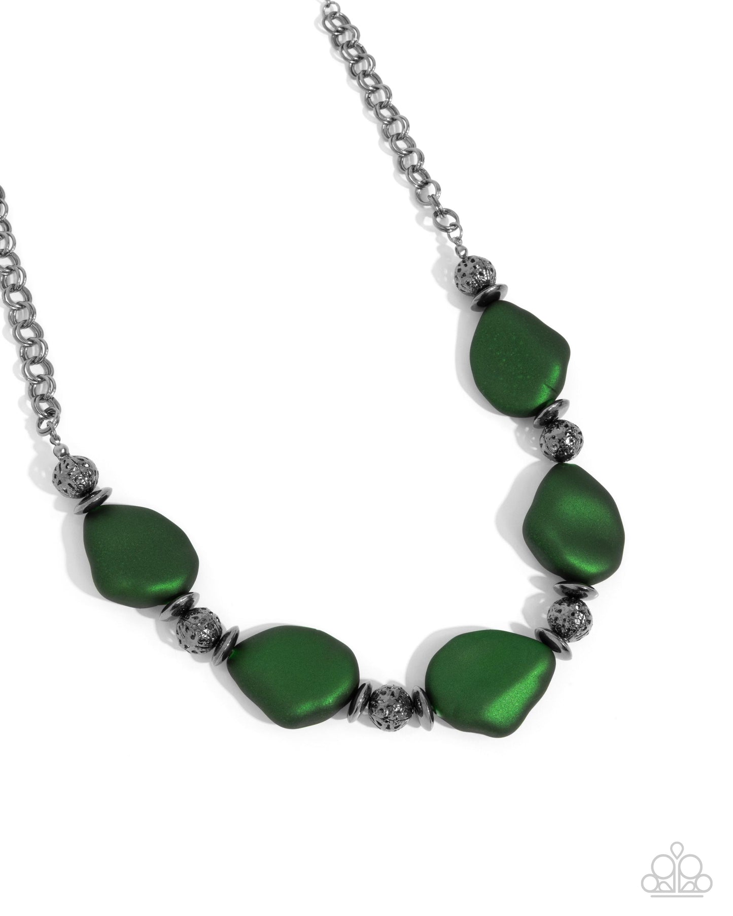 Refulgent Reformation - Green Pearl Gunmetal Necklace - Paparazzi Accessories