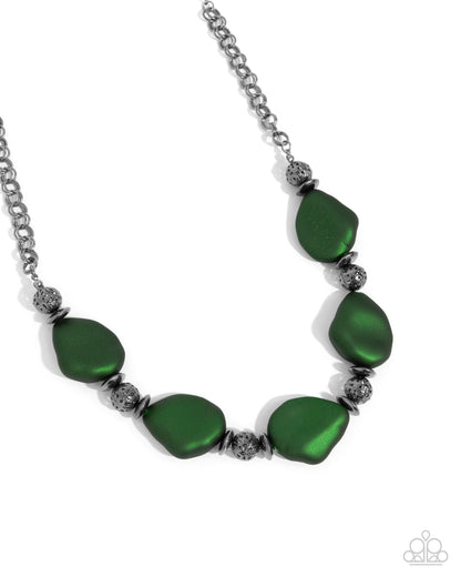 Refulgent Reformation - Green Pearl Gunmetal Necklace - Paparazzi Accessories