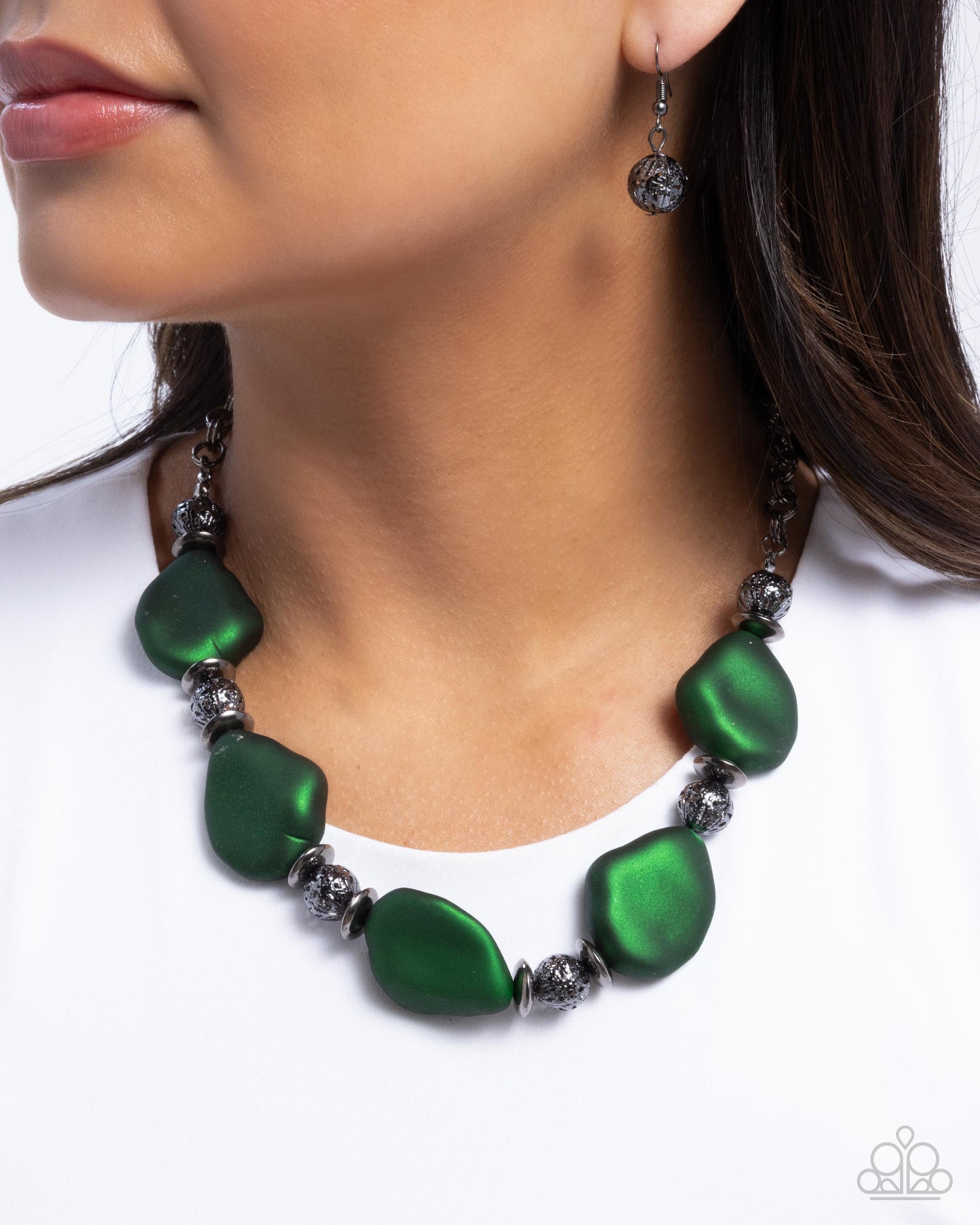 Refulgent Reformation - Green Pearl Gunmetal Necklace - Paparazzi Accessories