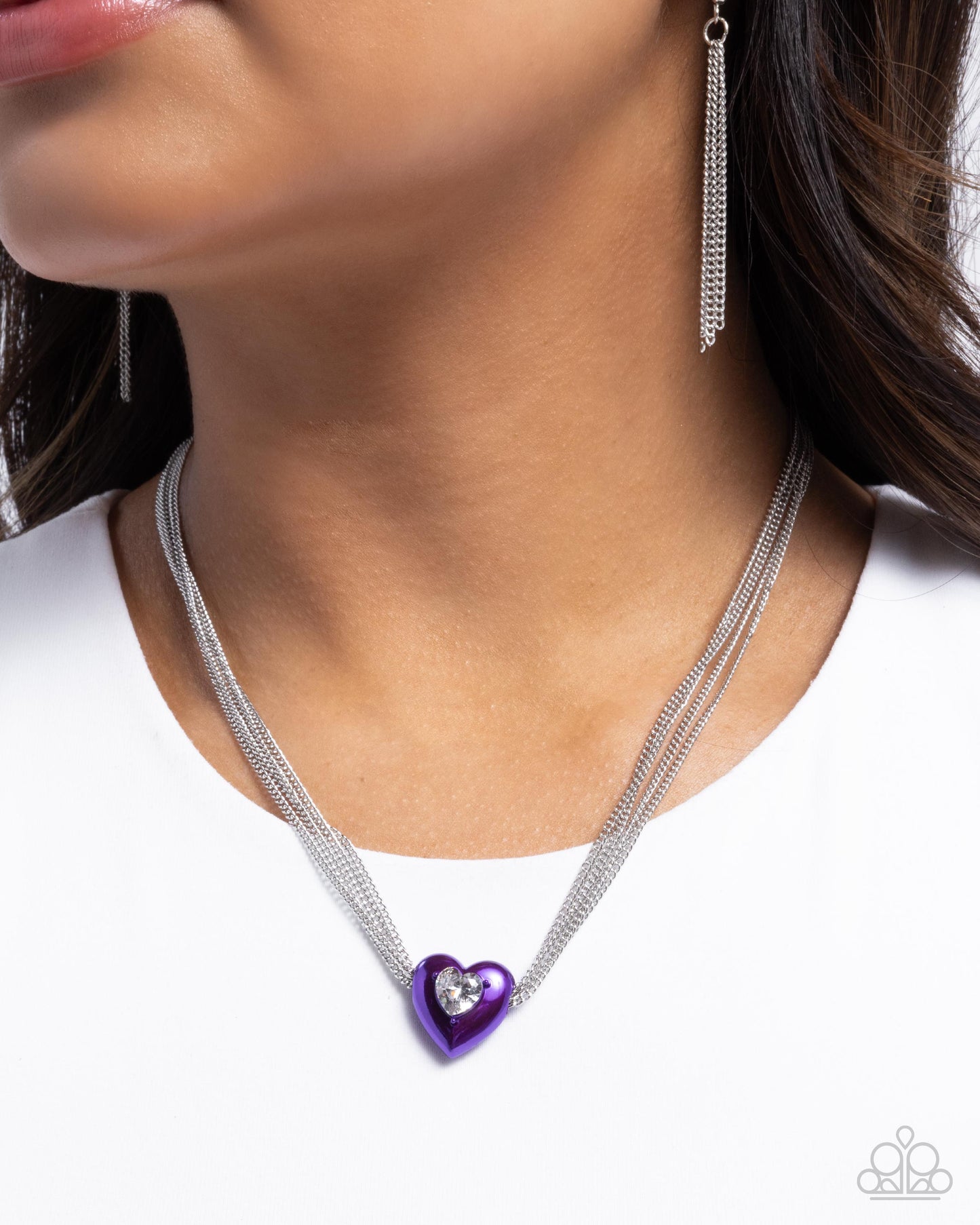 Malibu Infatuation - Purple Dipped Metal Heart Silver Necklace - Paparazzi Accessories