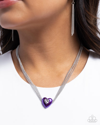 Malibu Infatuation - Purple Dipped Metal Heart Silver Necklace - Paparazzi Accessories
