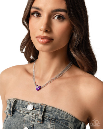 Malibu Infatuation - Purple Dipped Metal Heart Silver Necklace - Paparazzi Accessories