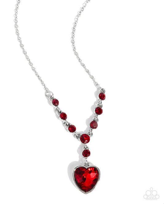 Fresh Fondness - Red Gem Heart Silver Necklace - Paparazzi Accessories