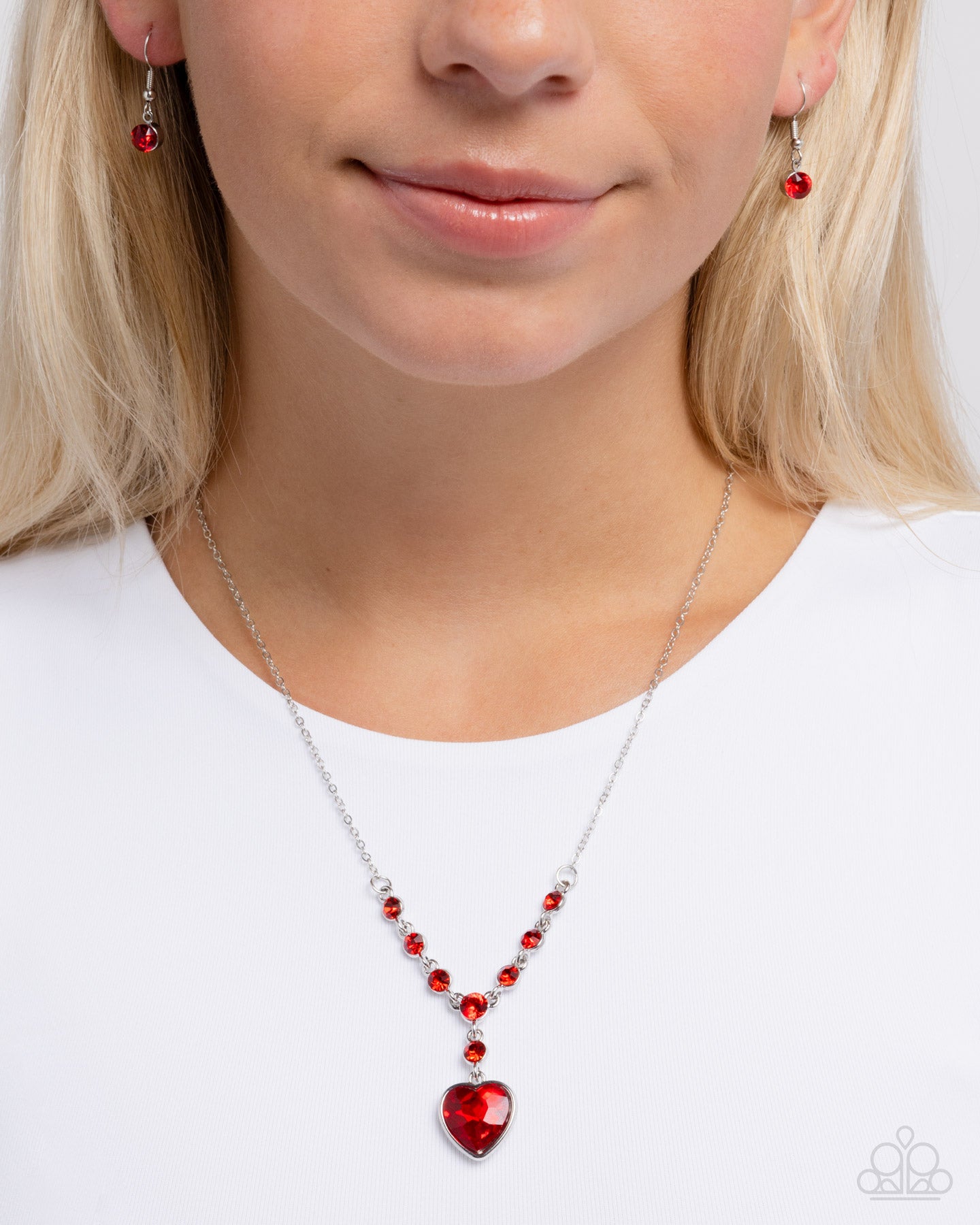 Fresh Fondness - Red Gem Heart Silver Necklace - Paparazzi Accessories