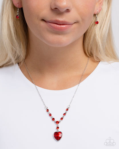 Fresh Fondness - Red Gem Heart Silver Necklace - Paparazzi Accessories