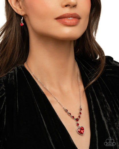 Fresh Fondness - Red Gem Heart Silver Necklace - Paparazzi Accessories