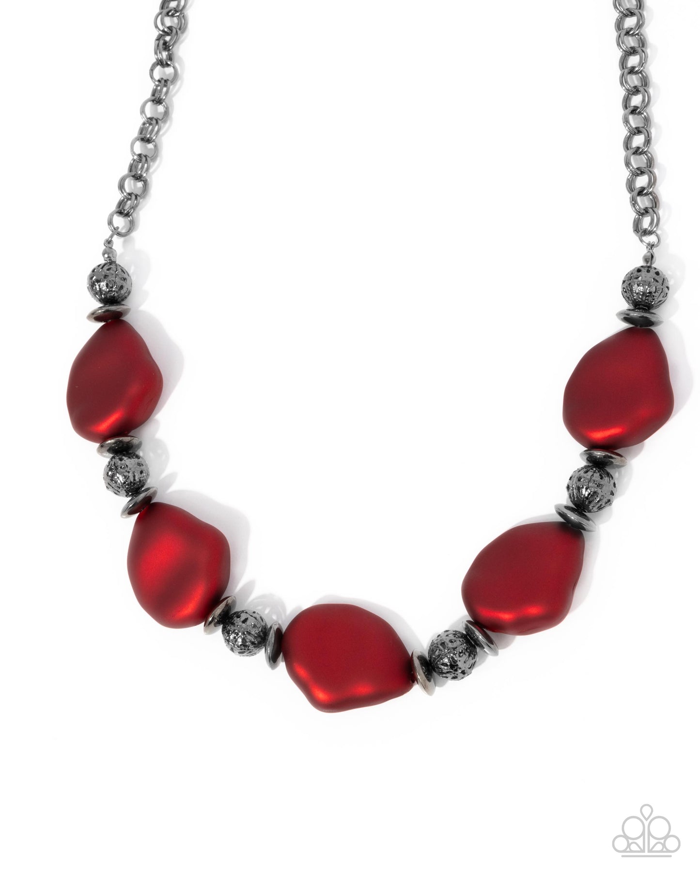 Refulgent Reformation - Red Pearl Gunmetal Necklace - Paparazzi Accessories