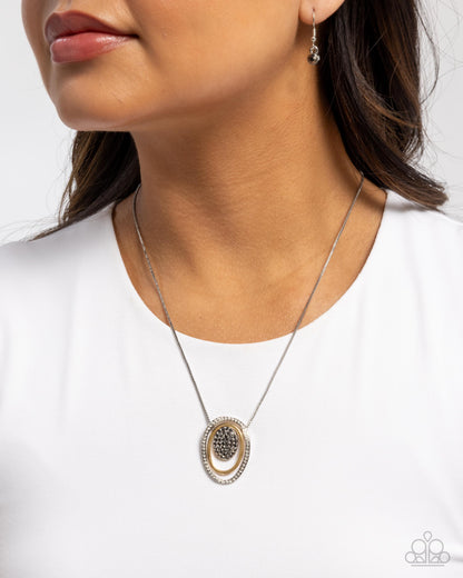 Glistening Grade - Silver & Gold Ovals Hematite Rhinestone Necklace - Paparazzi Accessories