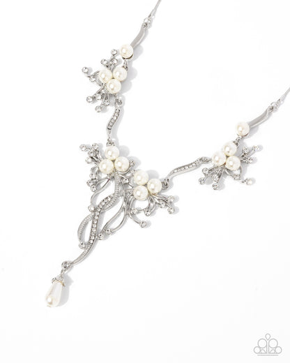 Grapevine Getaway - White Pearl Silver Necklace - Paparazzi Accessories