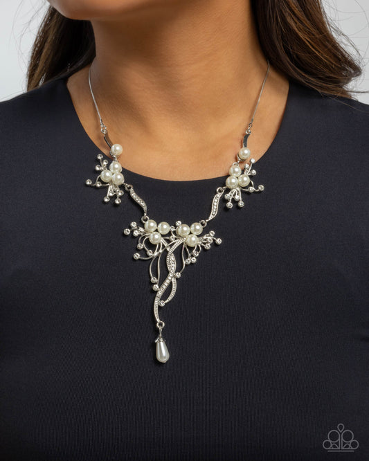 Grapevine Getaway - White Pearl Silver Necklace - Paparazzi Accessories