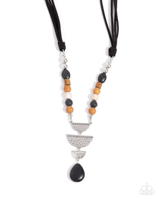 Eclectic Elegance - Black Knotted Suede Brown, Black, White Stones Necklace - Paparazzi Accessories