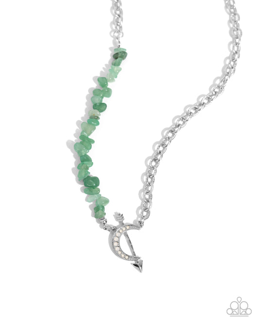 Chiseled Confidence - Green Jade Stone & Silver Arrow Necklace - Paparazzi Accessories