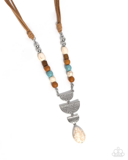 Eclectic Elegance - White & Blue Crackle Stone Tan Suede Necklace - Paparazzi Accessories