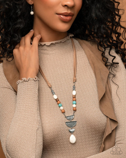 Eclectic Elegance - White & Blue Crackle Stone Tan Suede Necklace - Paparazzi Accessories