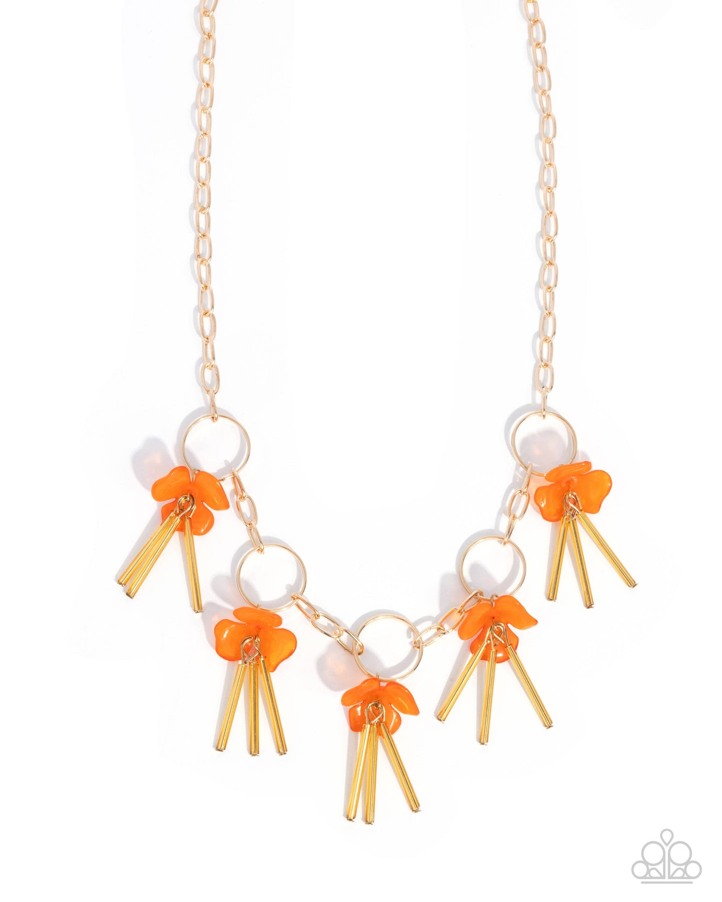 LEI of the Land - Orange Acrylic Flowers Gold Necklace - Paparazzi Accessories