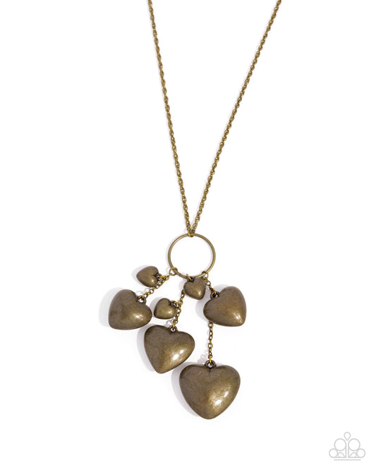 Heart Haul - Brass Heart Charms Necklace - Paparazzi Accessories