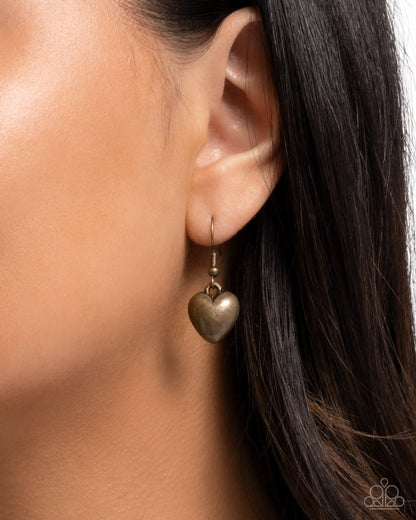 Heart Haul - Brass Heart Charms Necklace - Paparazzi Accessories