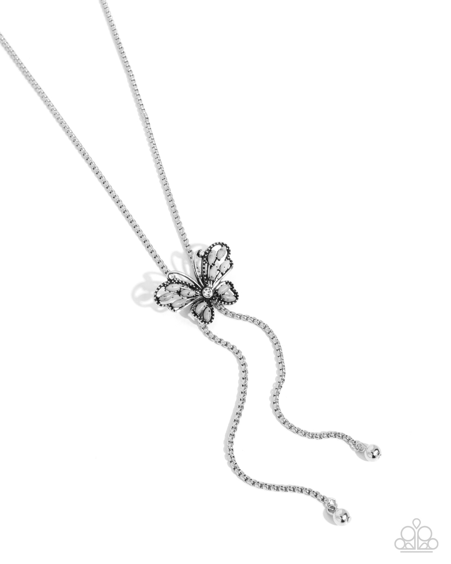 Flight Dynamics - Silver Butterfly Bolo Necklace - Paparazzi Accessories