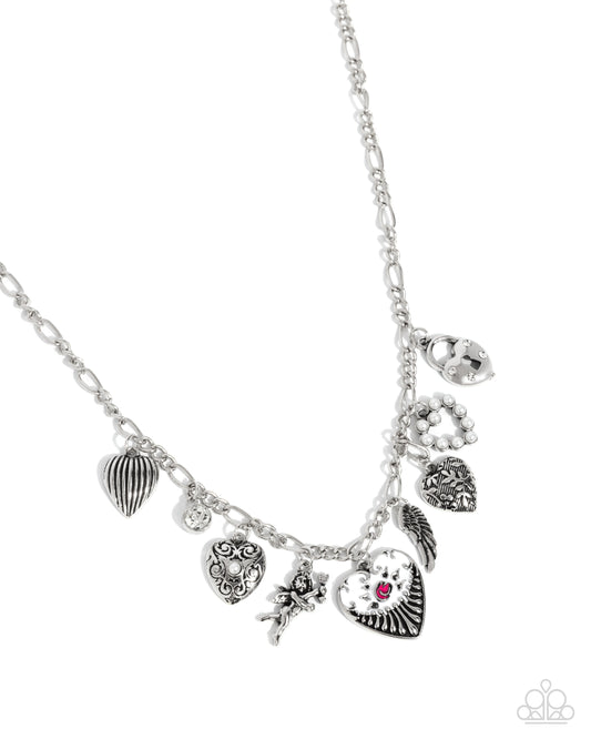 Caring Collection - White Valentine's Inspired Silver Charm Necklace - Paparazzi Accessories