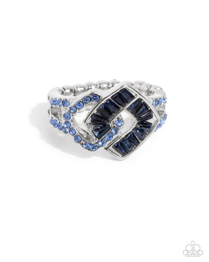 Tilted Travel - Blue Gem Silver Ring - Paparazzi Accessories