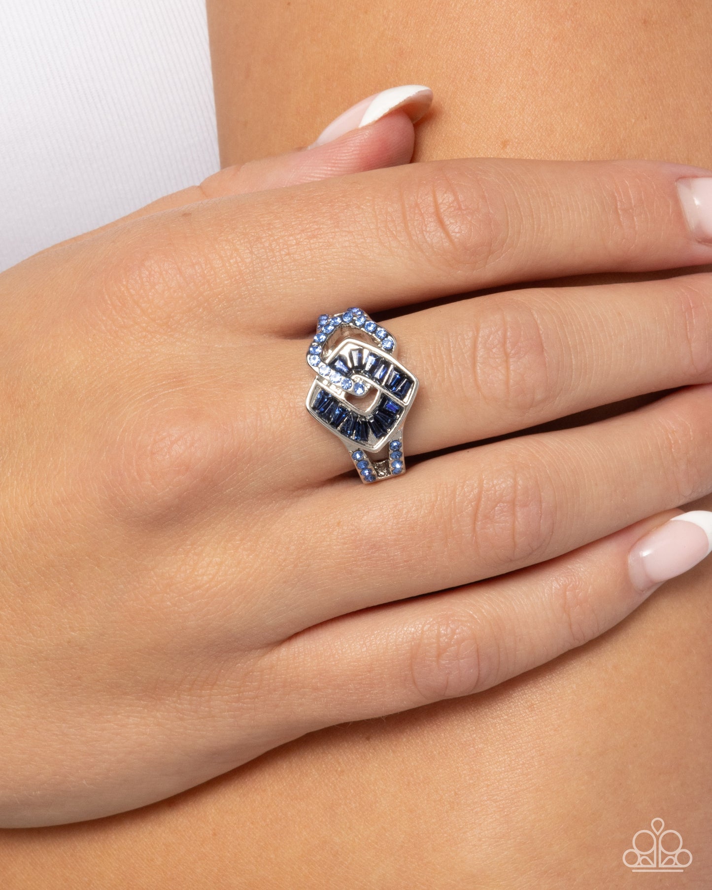 Tilted Travel - Blue Gem Silver Ring - Paparazzi Accessories