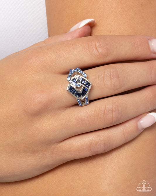 Tilted Travel - Blue Gem Silver Ring - Paparazzi Accessories
