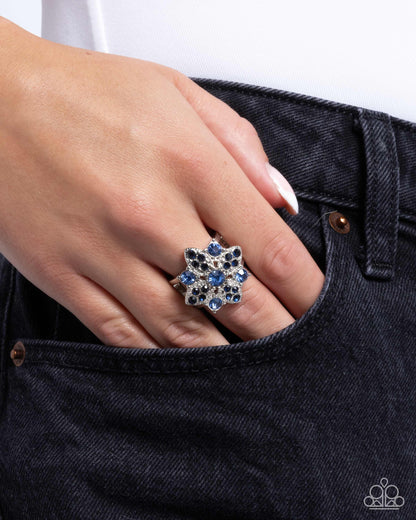 Floral Forte - Blue Sapphire Rhinestone Ring - Paparazzi Accessories