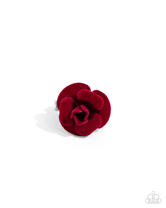 Relaxed Rosette - Red Velvet Rose Ring - Paparazzi Accessories