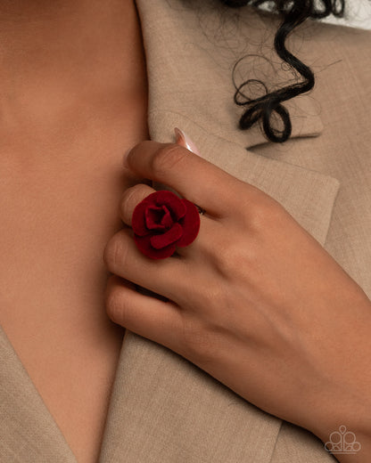 Relaxed Rosette - Red Velvet Rose Ring - Paparazzi Accessories