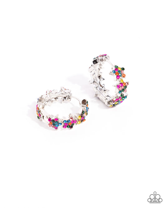 Stellar Surrender - Multi Rhinestone Silver Hinge Hoop Earrings - Paparazzi Accessories