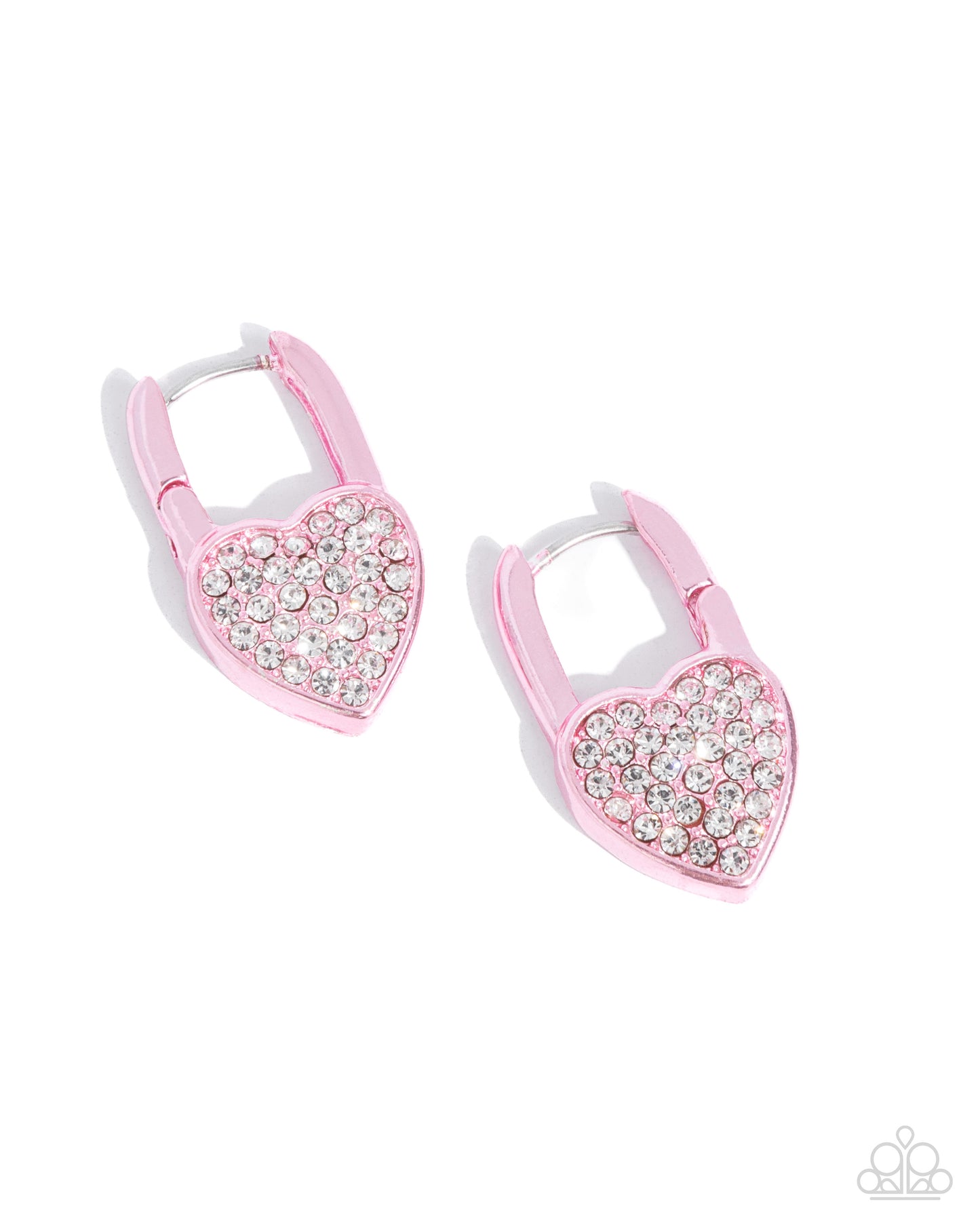Padlocked Promise - Pink Dipped Metal Heart Hinge Hoop Earrings - Paparazzi Accessories
