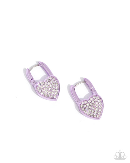 Padlocked Promise - Purple Dipped Metal Heart Hinge Hoop Earrings - Paparazzi Accessories