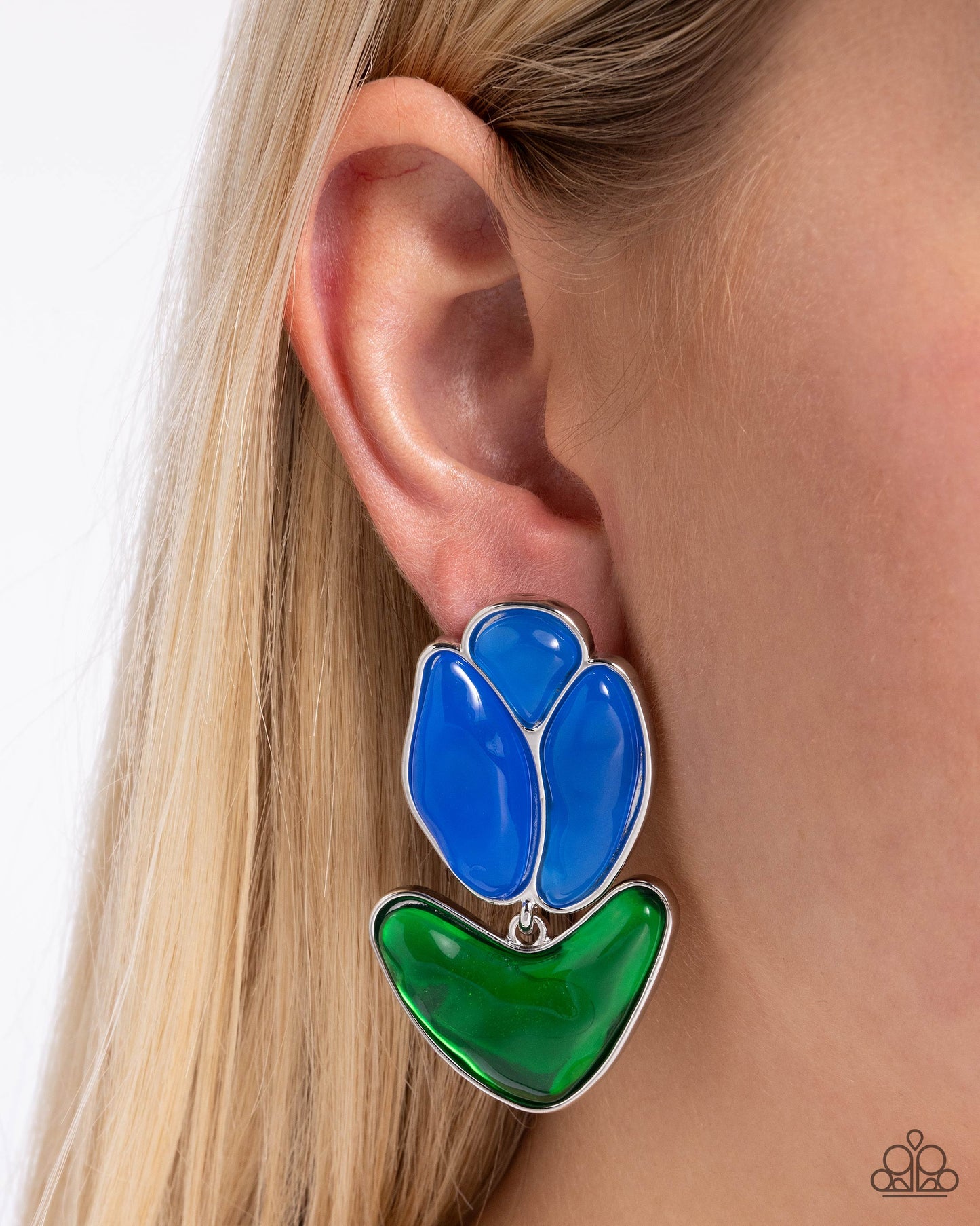 Tulip Triumph - Blue Acrylic Silver Post Earrings - Paparazzi Accessories