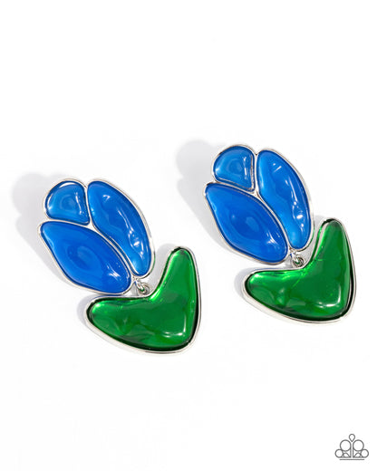 Tulip Triumph - Blue Acrylic Silver Post Earrings - Paparazzi Accessories