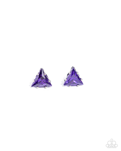 Triangular Twinkle - Purple Rhinestone Postback Earrings - Paparazzi Accessories