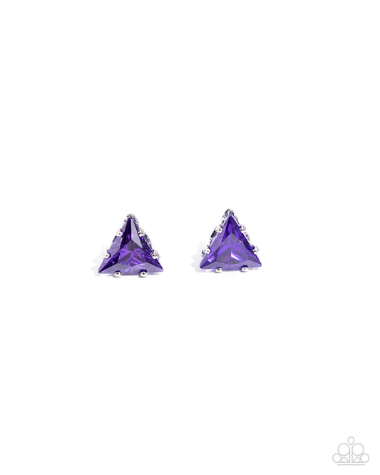 Triangular Twinkle - Purple Rhinestone Postback Earrings - Paparazzi Accessories