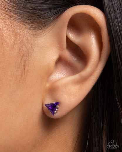 Triangular Twinkle - Purple Rhinestone Postback Earrings - Paparazzi Accessories