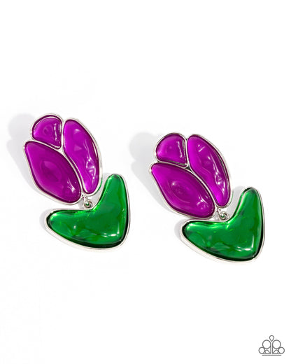 Tulip Triumph - Purple Acrylic Silver Post Earrings - Paparazzi Accessories