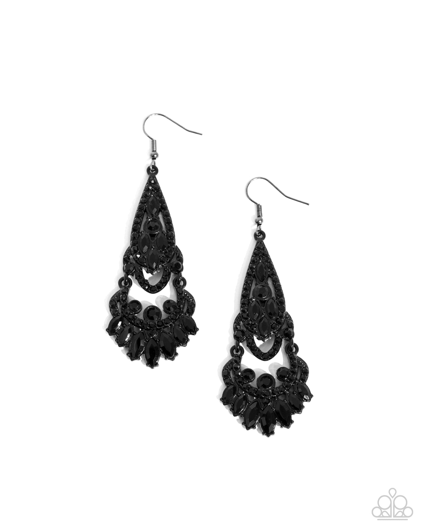 Opera Stage - Black Gem & Black Dipped Metal Fishhook Earrings - Paparazzi Accessories
