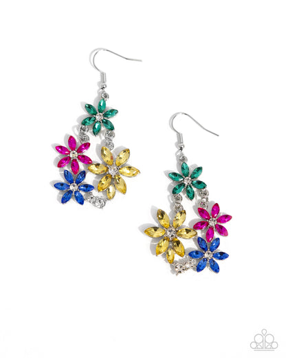 Floral Founder - Multi Rhinestone Flower Fish Hook Earrings - Paparazzi Accessories