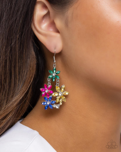 Floral Founder - Multi Rhinestone Flower Fish Hook Earrings - Paparazzi Accessories